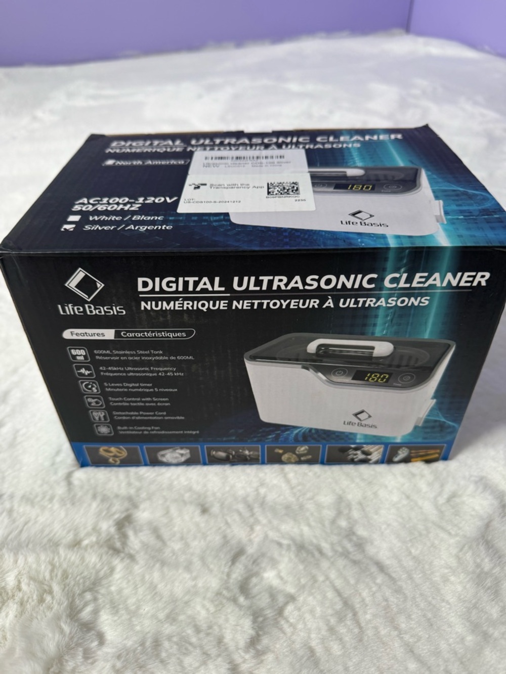 Life Basis Digital Ultrasonic Cleaner - White & Black